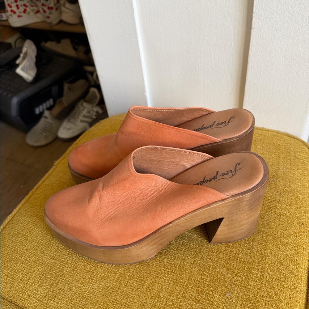 Free People Coral Leather Platform Clogs